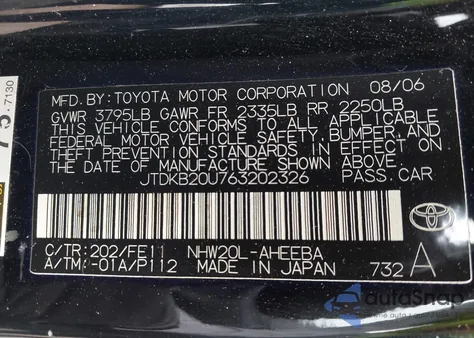 2006 Toyota Prius from USA, damaged, VIN JTDKB20U763202326